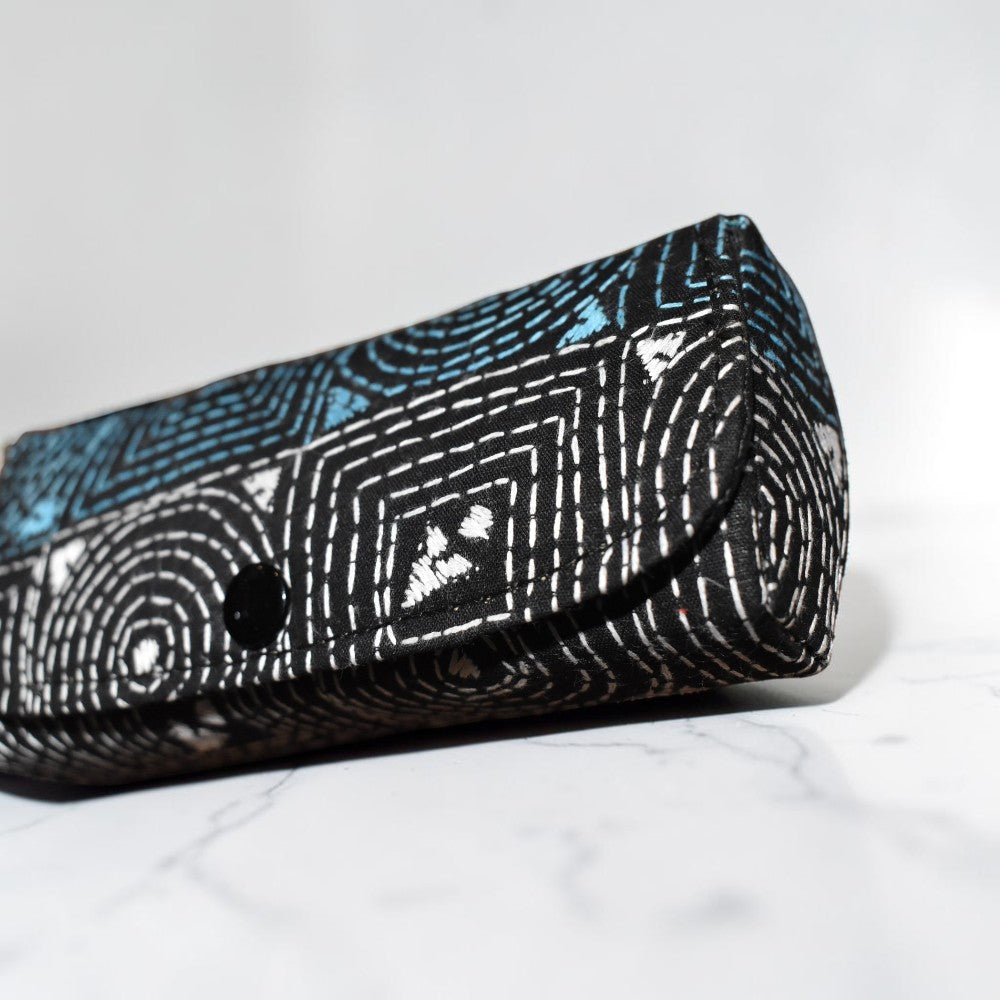 Black Kantha Spectacle Case - Handcrafted Bengali Eyewear Holder