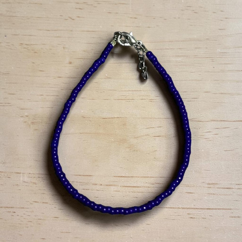 Plain Glass Beaded Anklet : Navy Blue