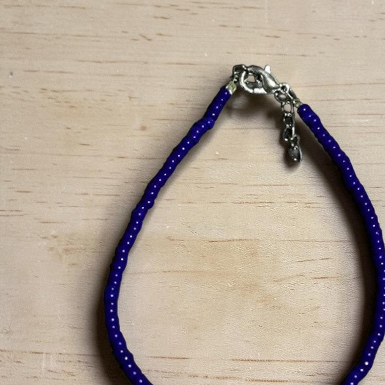 Plain Glass Beaded Anklet : Navy Blue