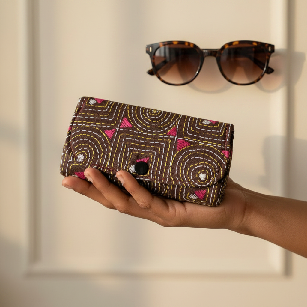 Brown Kantha Spectacle Case - Handcrafted Bengali Eyewear Holder