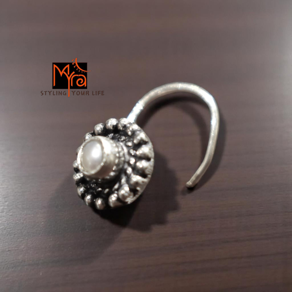 Buy chandrika pearl silver nosepin online India MYRA