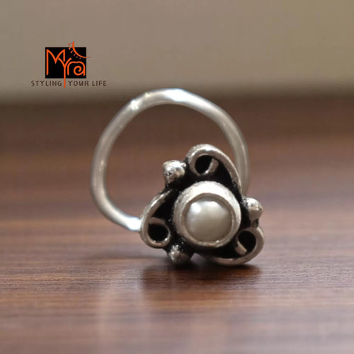 Charita Pearl Silver Nosepin 92.5 sterling silver India MYRA