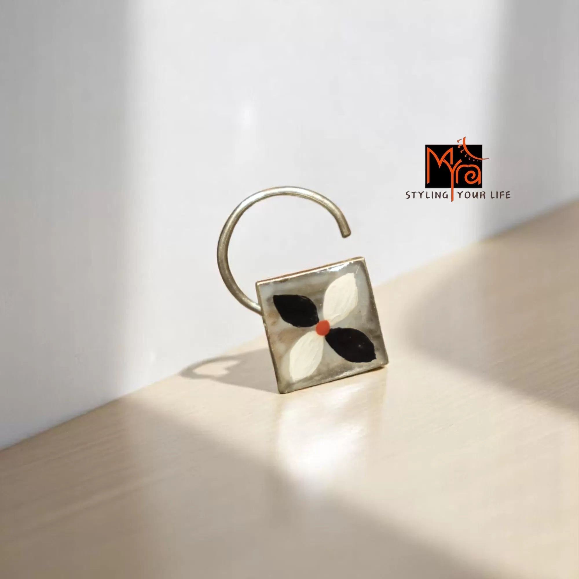 Chokhchuri Square Hand-Painted Silver Nosepin 92.5 sterling silver MYRA