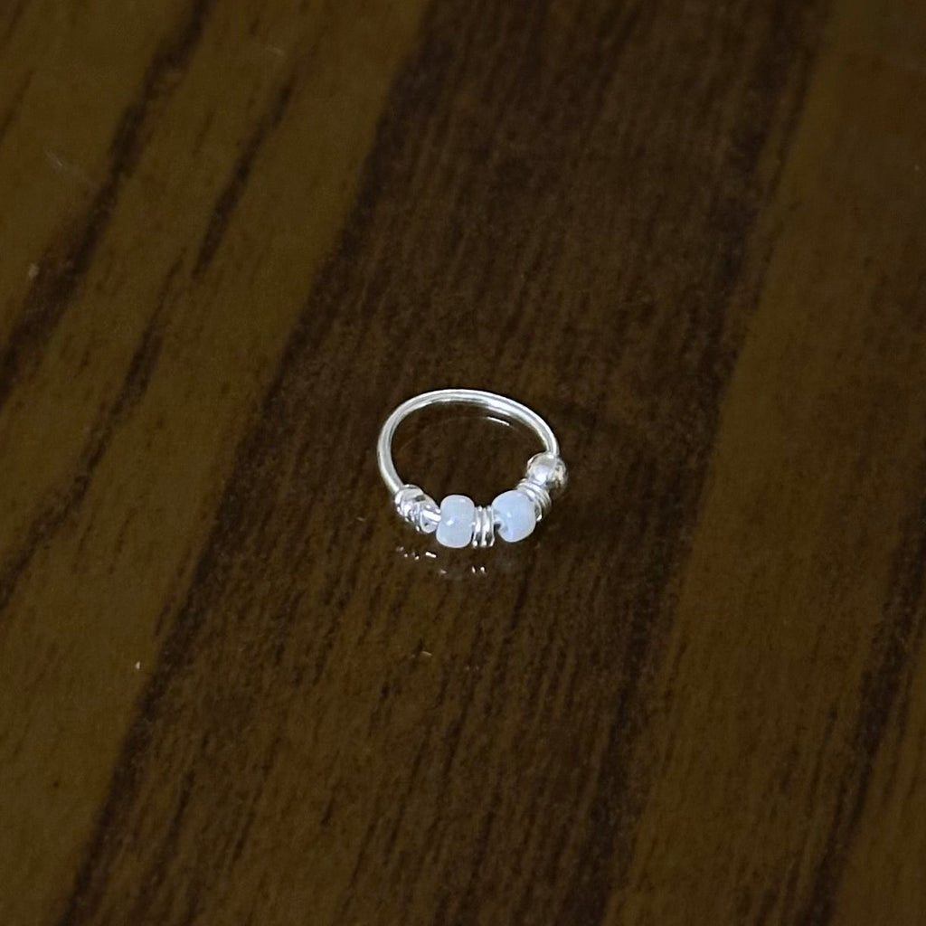 Mukta – White & Silver Bead 925 Sterling Silver Nose Ring