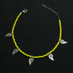 Lime Yellow Beaded Leaf Charm Anklet