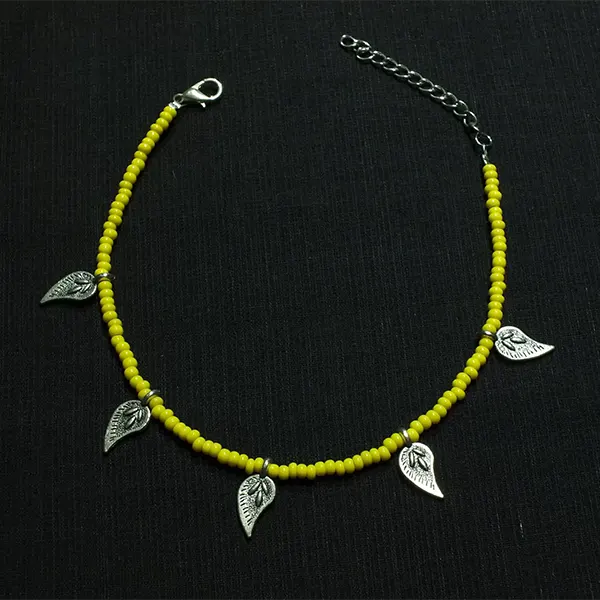 Lime Yellow Beaded Leaf Charm Anklet