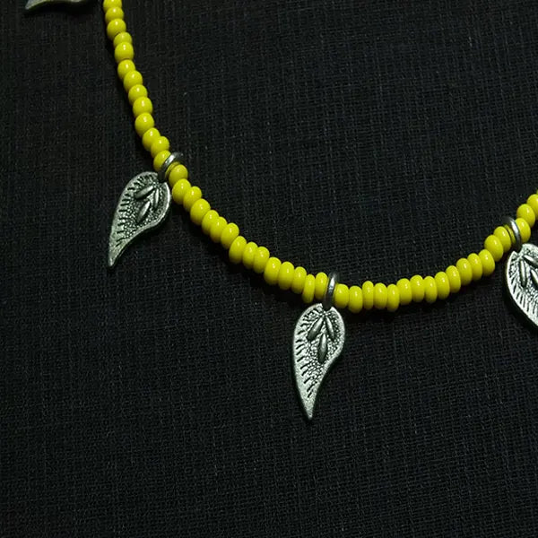 Lime Yellow Beaded Leaf Charm Anklet
