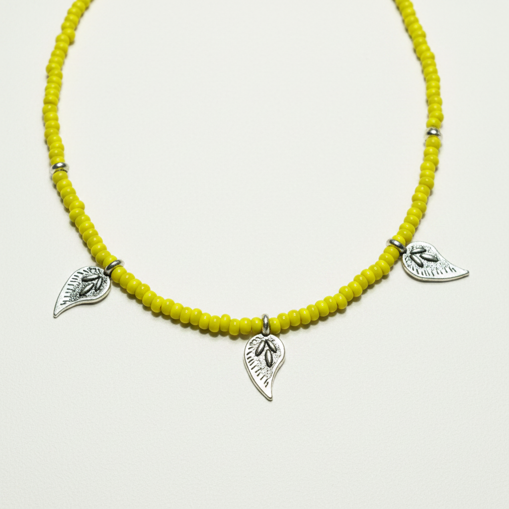 Lime Yellow Beaded Leaf Charm Anklet
