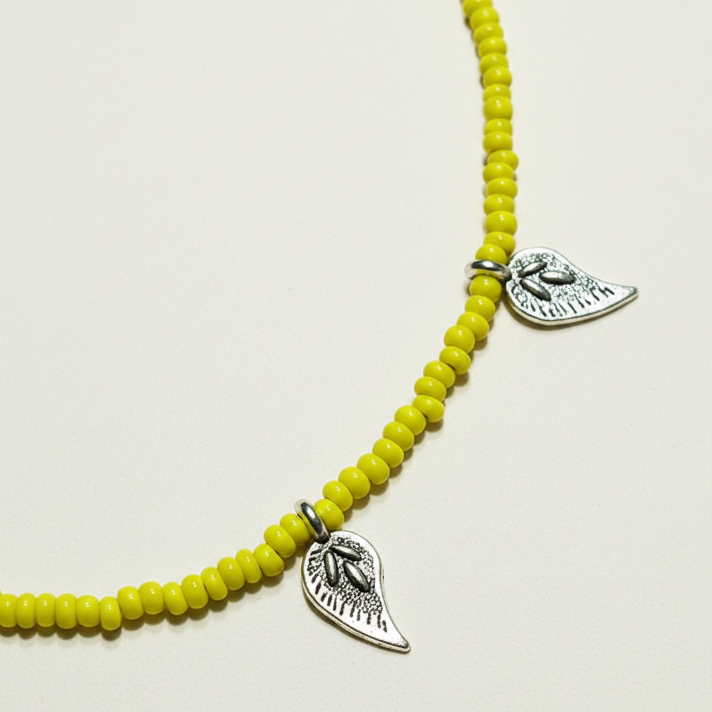 Lime Yellow Beaded Leaf Charm Anklet