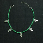 Green Beaded Leaf Charm Anklet