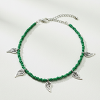 Green Beaded Leaf Charm Anklet