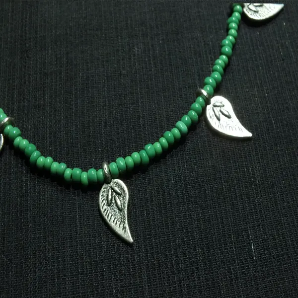 Green Beaded Leaf Charm Anklet