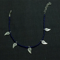 Navy Blue Beaded Leaf Charm Anklet