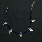 Navy Blue Beaded Leaf Charm Anklet