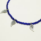 Navy Blue Beaded Leaf Charm Anklet