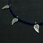 Navy Blue Beaded Leaf Charm Anklet