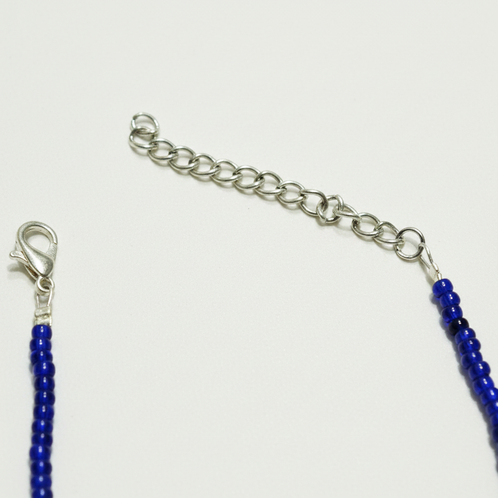 Navy Blue Beaded Leaf Charm Anklet