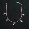 Pink Glass Beaded Leaf Charm Anklet