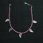 Pink Glass Beaded Leaf Charm Anklet