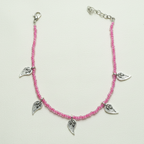 Pink Glass Beaded Leaf Charm Anklet