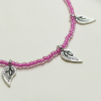 Pink Glass Beaded Leaf Charm Anklet