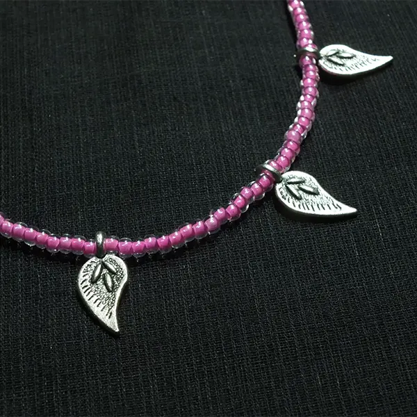 Pink Glass Beaded Leaf Charm Anklet