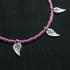 Pink Glass Beaded Leaf Charm Anklet