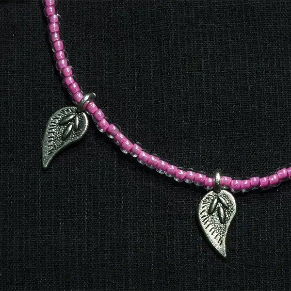 Pink Glass Beaded Leaf Charm Anklet