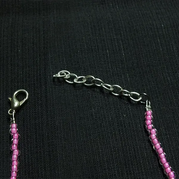 Pink Glass Beaded Leaf Charm Anklet