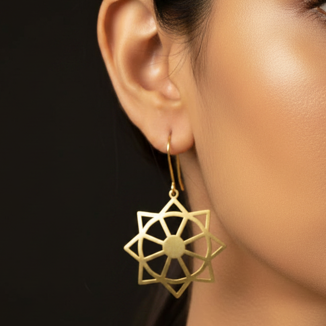 STAR SHAPED CIRCLE BRASS EARRINGS