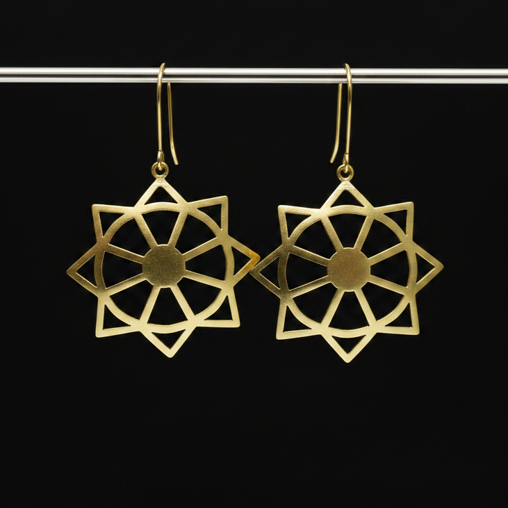 STAR SHAPED CIRCLE BRASS EARRINGS
