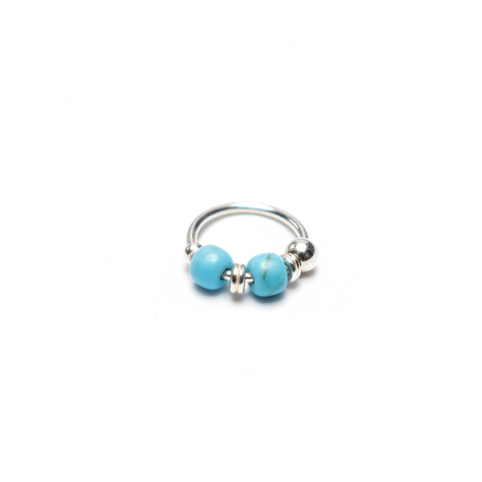 Neel – Double Blue Bead 925 Sterling Silver Nose Ring