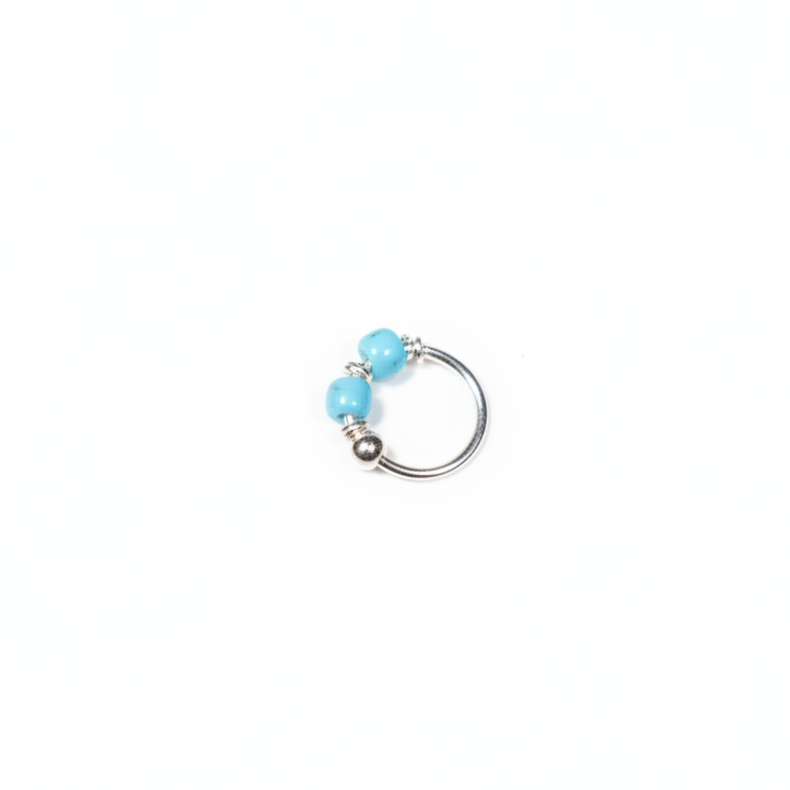 Neel – Double Blue Bead 925 Sterling Silver Nose Ring