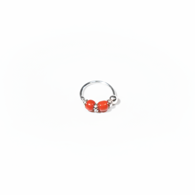 Jora – Double Red Bead 925 Sterling Silver Nose Ring