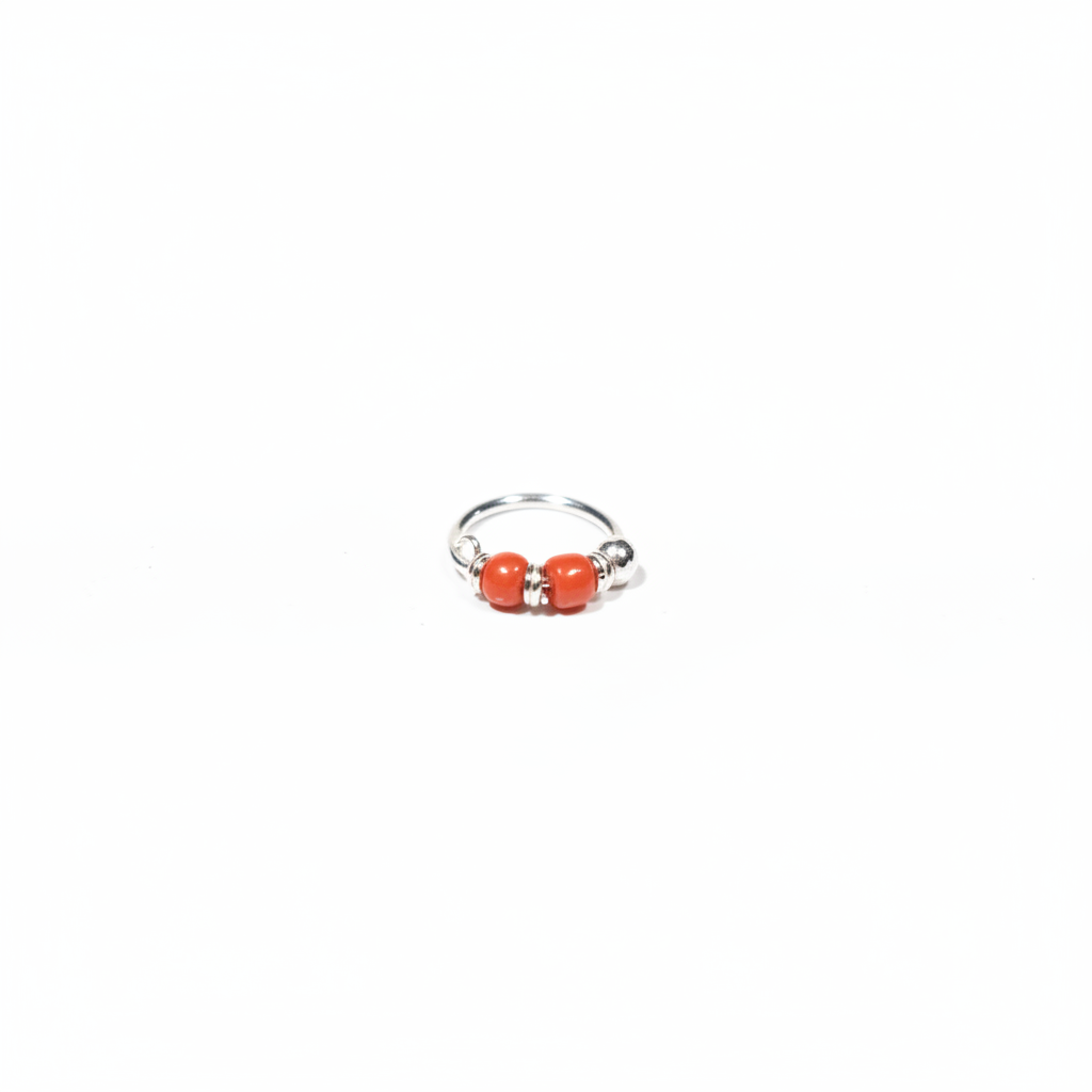 Jora – Double Red Bead 925 Sterling Silver Nose Ring