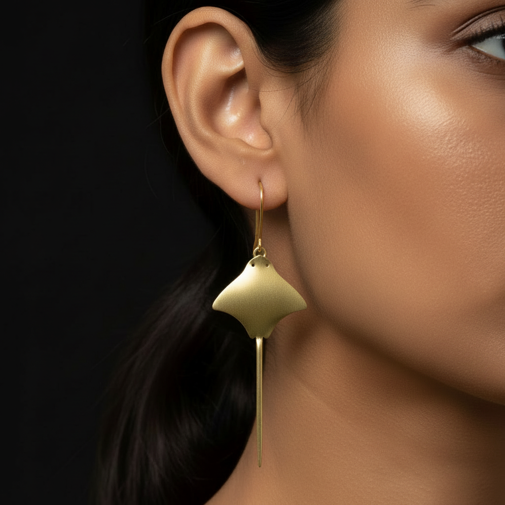 Rei – Stingray Brass Earrings