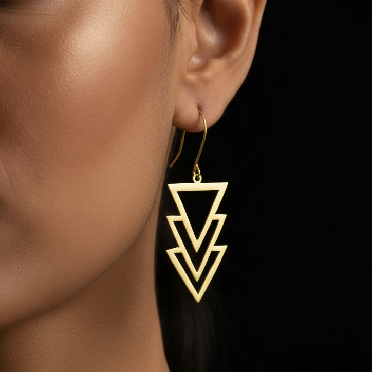 Trikon – Triple Triangle Brass Earrings