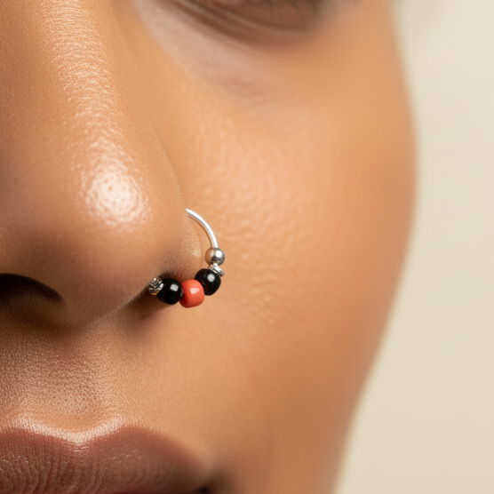 Rakt – Red & Black Bead 925 Sterling Silver Nose Ring