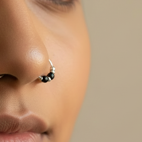 Kajal – Black & Silver Bead 925 Sterling Silver Nose Ring