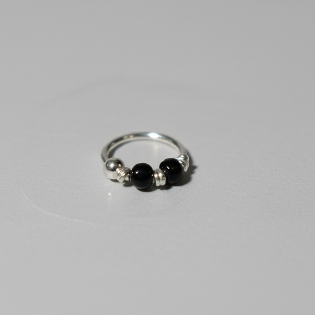 Kajal – Black & Silver Bead 925 Sterling Silver Nose Ring