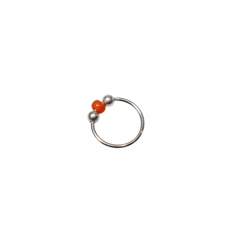 Lalita – Red & White Bead 925 Sterling Silver Nose Ring