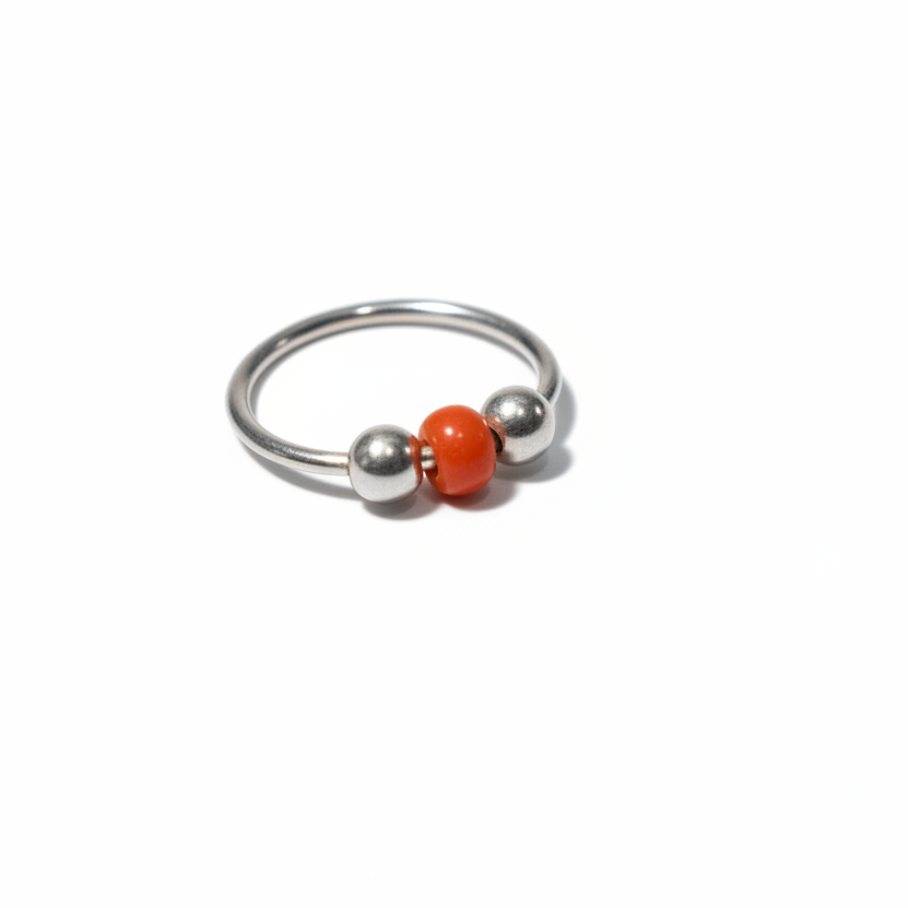 Lalita – Red & White Bead 925 Sterling Silver Nose Ring