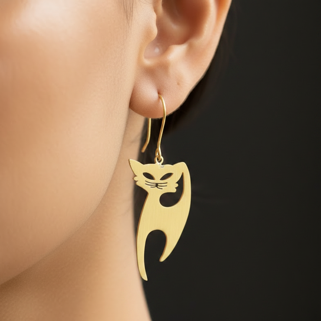 Dandy - Cat Brass Earrings
