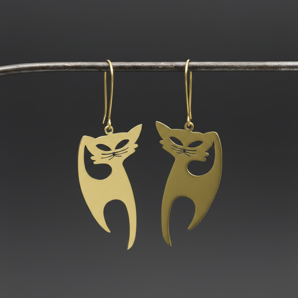 Dandy - Cat Brass Earrings