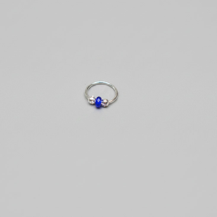 Nila – Blue Bead 925 Sterling Silver Nose Ring