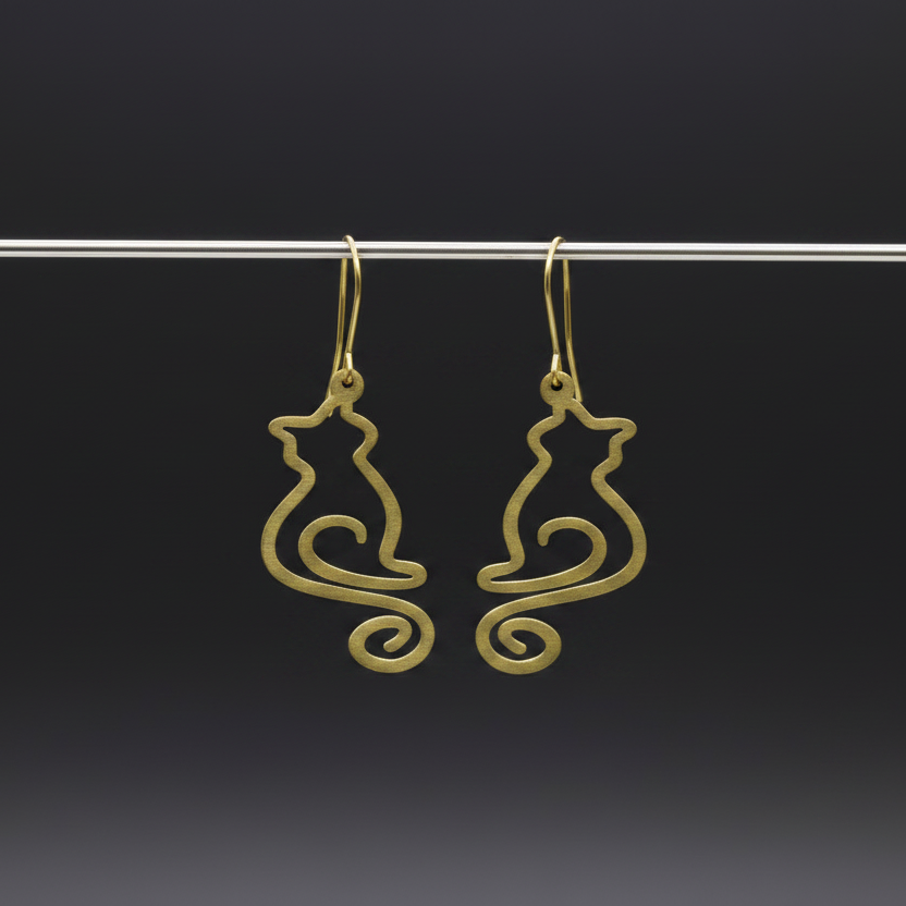 Feline - Cat Brass Earrings