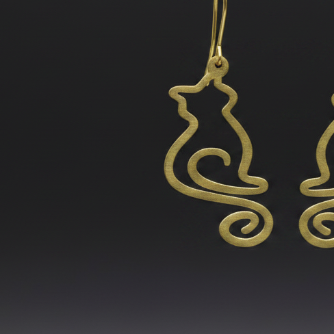 Feline - Cat Brass Earrings