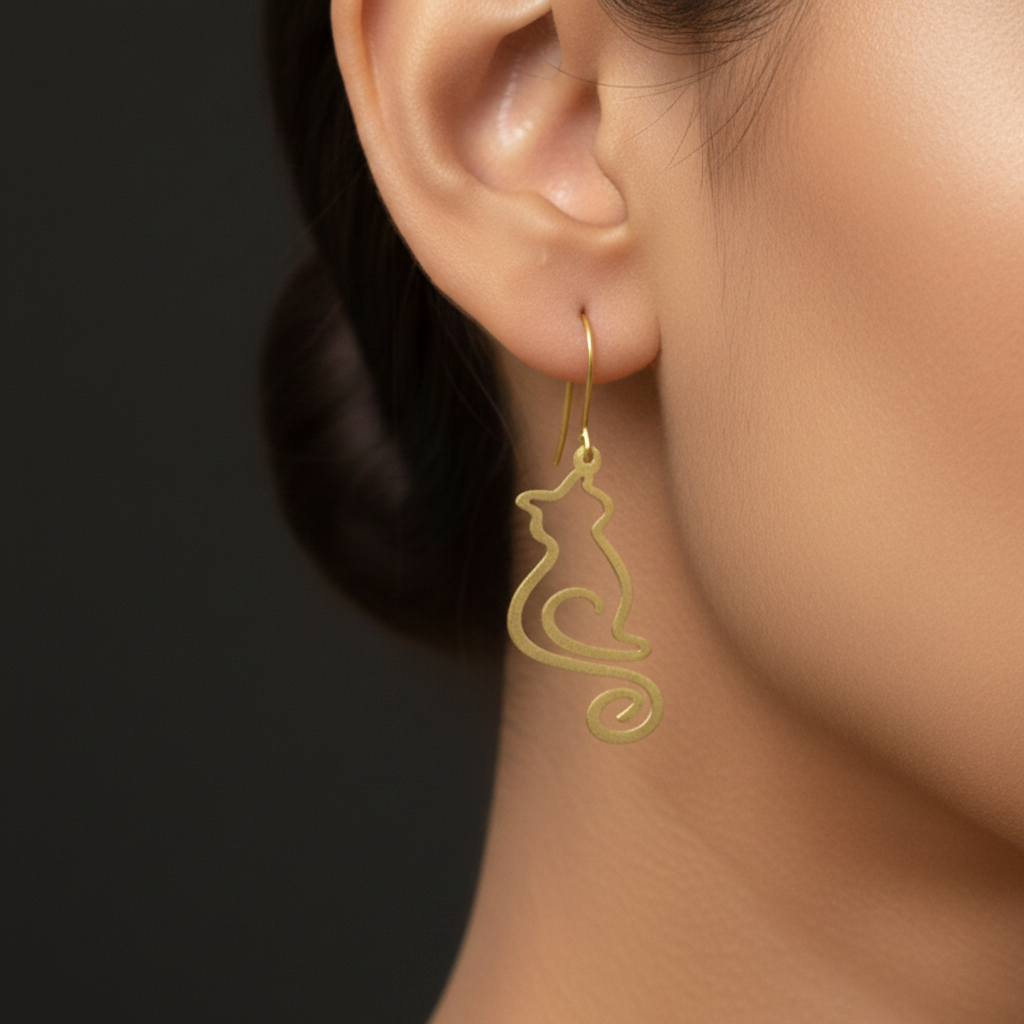 Feline - Cat Brass Earrings
