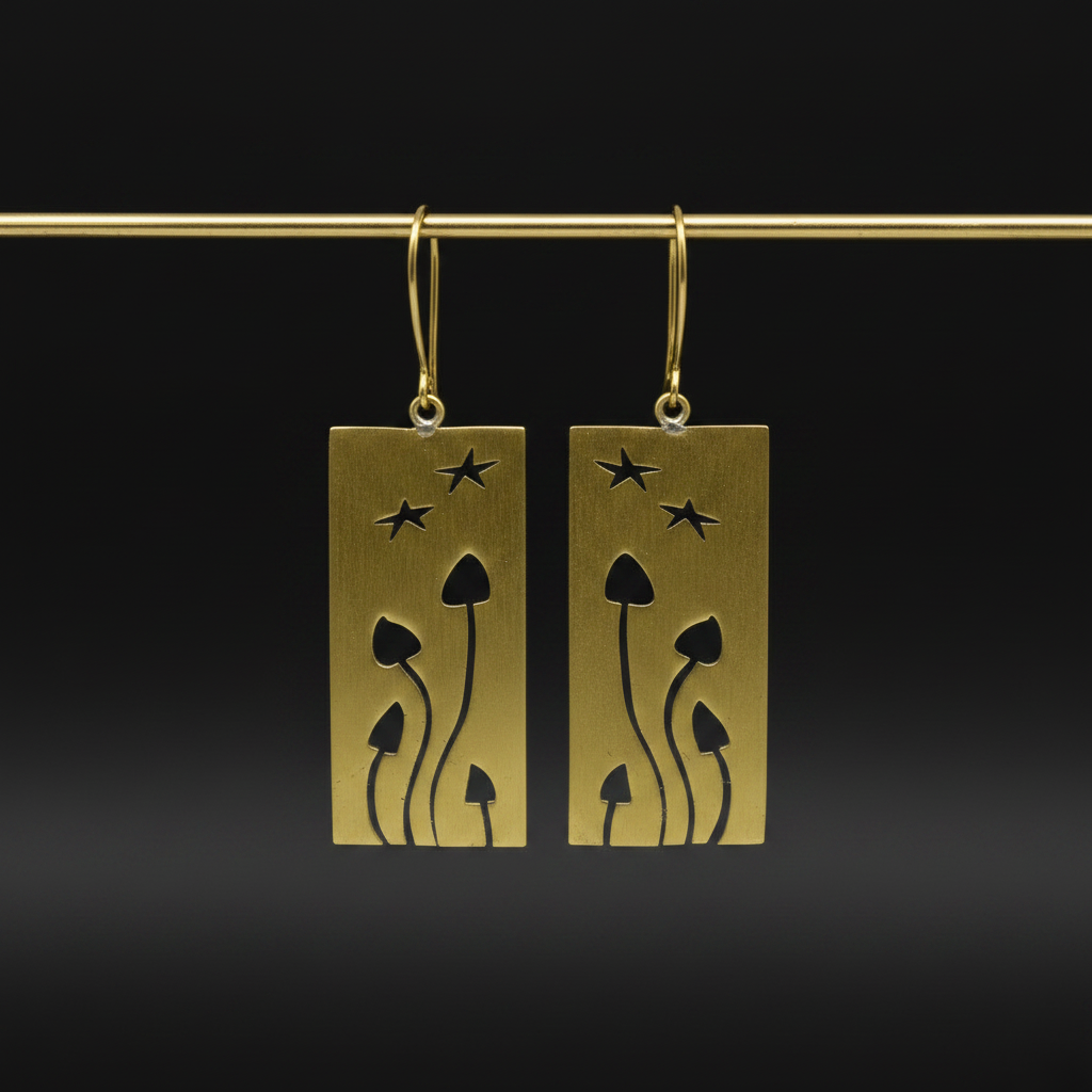 Fungi - Mushroom Brass Earrings