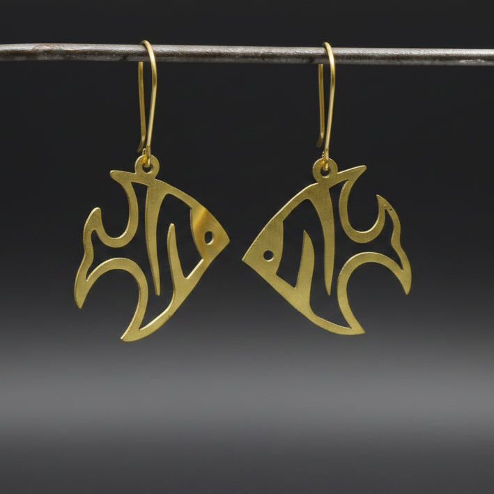 Tide - Fish Brass Earrings